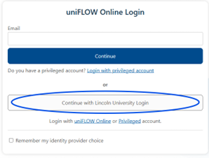 Select Continue with Lincoln University