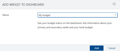 Click Add Widget to add top up budget to your dashboard