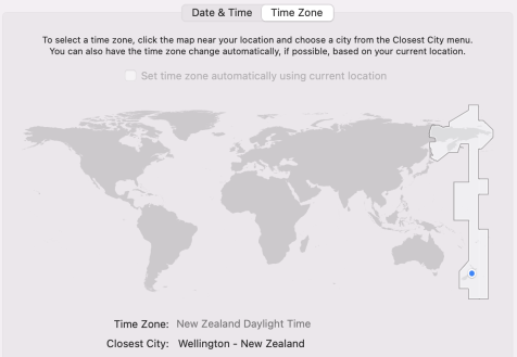 A map of the world used to select a timezone